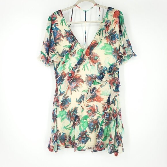 Anthropologie Soft Printed Mini Dress Flutter Sleeves Watercolor Floral Small - Picture 7 of 12